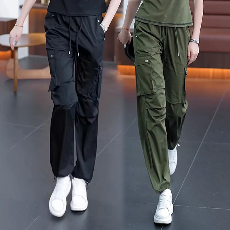 夏季薄款工装裤女冰感显瘦户外时尚高腰百搭直筒休闲裤透气运动