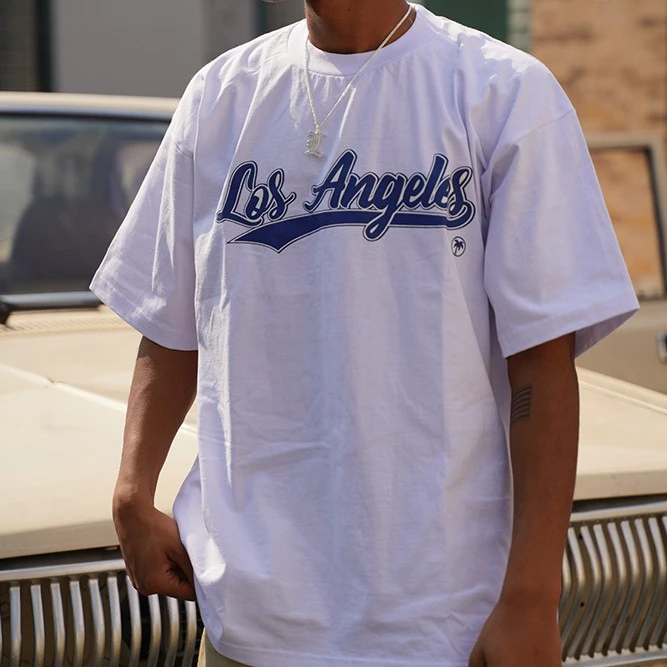 CALIFANS美式短袖高克重磅小领口LA纯棉男女情侣款高街圆领宽松潮