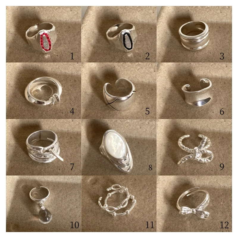 铜合金戒指 戒指合集亮银戒指韩国小众设计清冷感黄铜镀银戒指