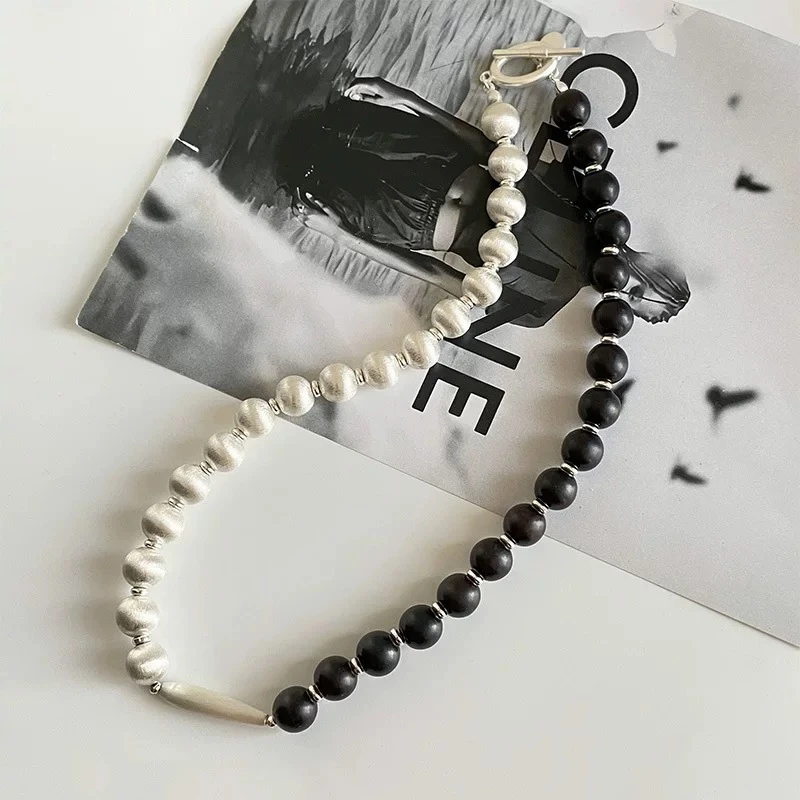 黄铜木质耳饰 ins拉丝拼接黑檀木项链法式复古项链个性耳环设计感