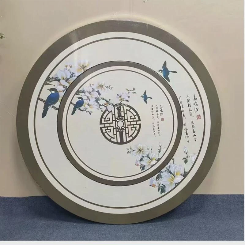 加厚不锈钢餐桌内置转盘彩图折叠桌圆桌免安装酒席桌摆摊桌连体桌