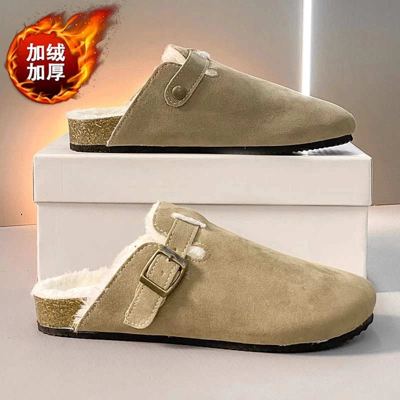 2024勃肯新款男包头棉拖情侣外出棉鞋女半拖加绒秋冬季专用