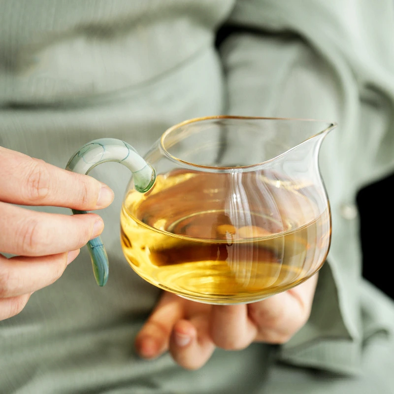 矮款玻璃公道杯日式公杯淡然大号高档防烫泡茶分茶器把手茶海公杯