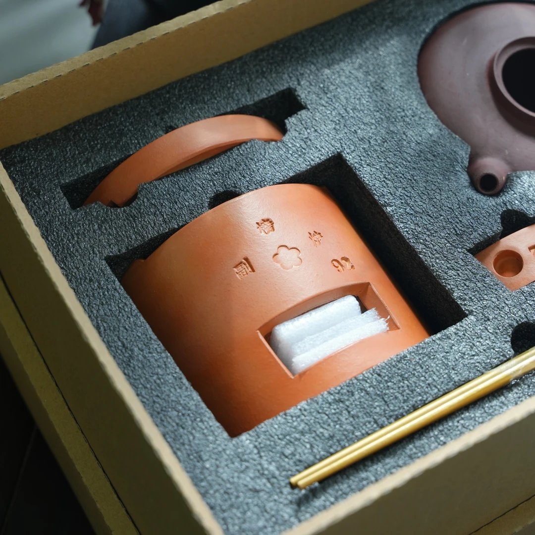 潮汕功夫茶老岩泥砂铫茶器 全手工红泥侧把砂铫 红泥炉