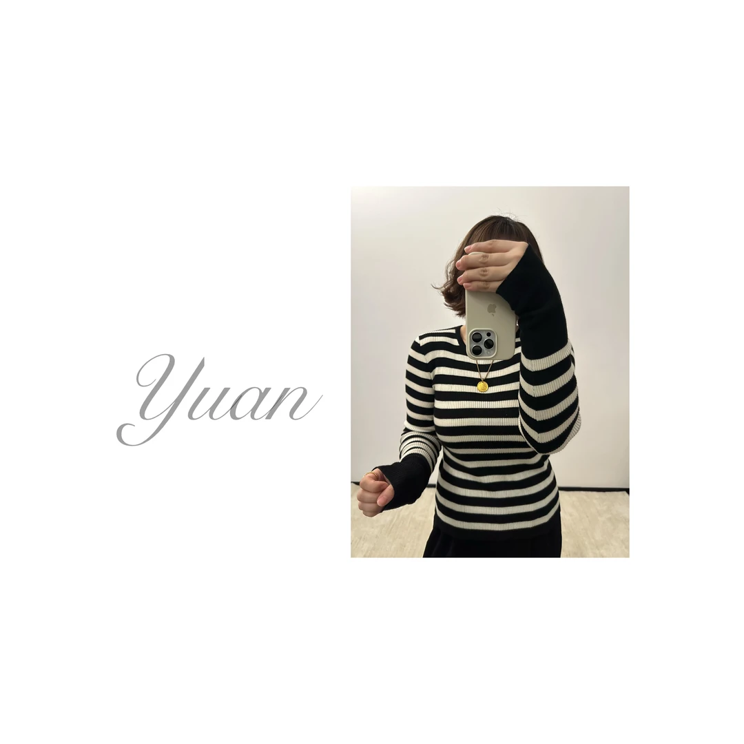 【媛媛家】条纹圆领百搭打底上衣