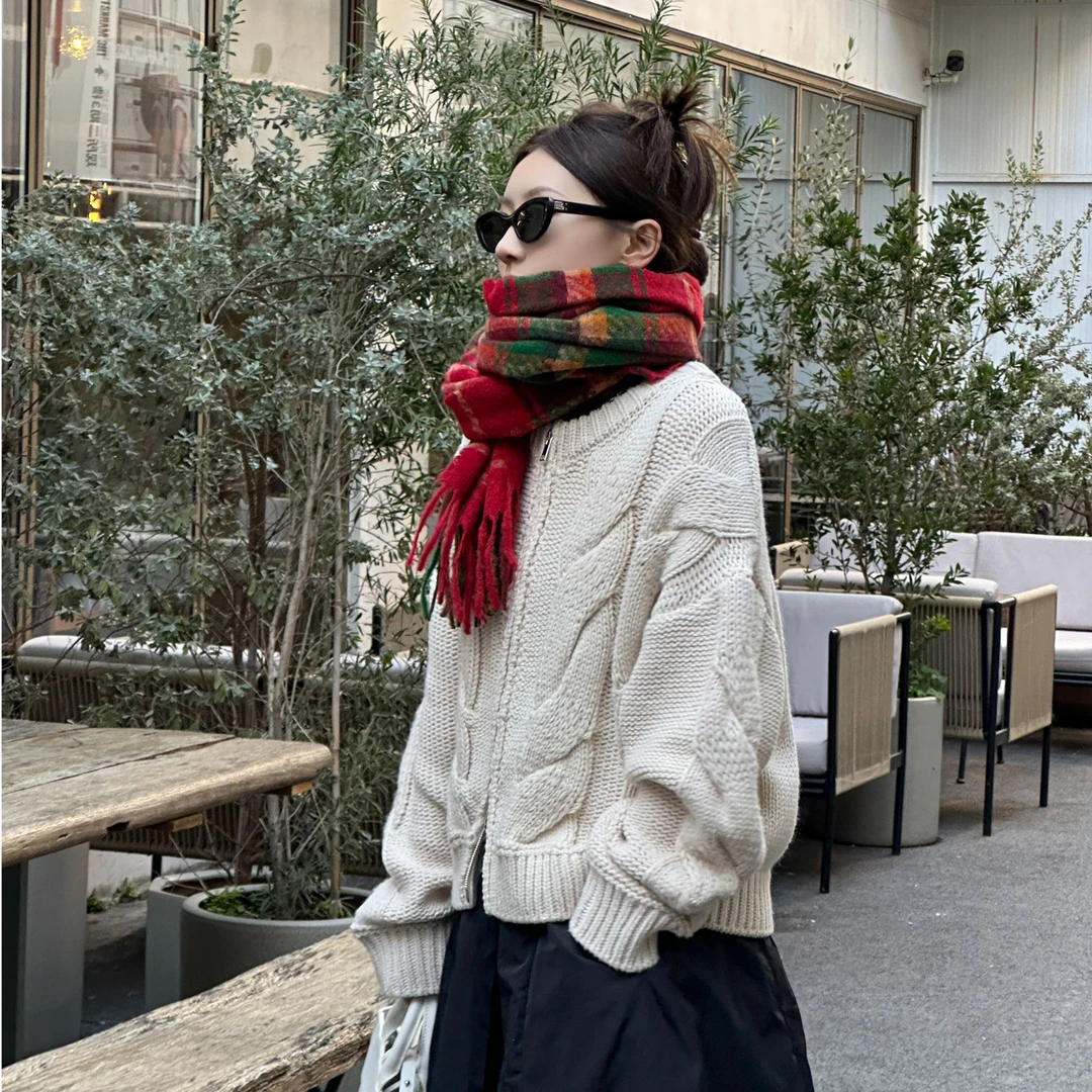 Q 圣诞新年红短款拉链毛衣外套针织衫 XIAOP-MY845