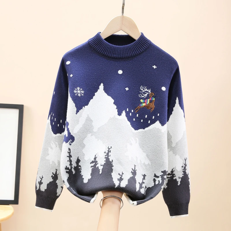 男童毛衣秋冬款全棉针织衫男大童冬季加绒加厚男孩2024新款儿童装