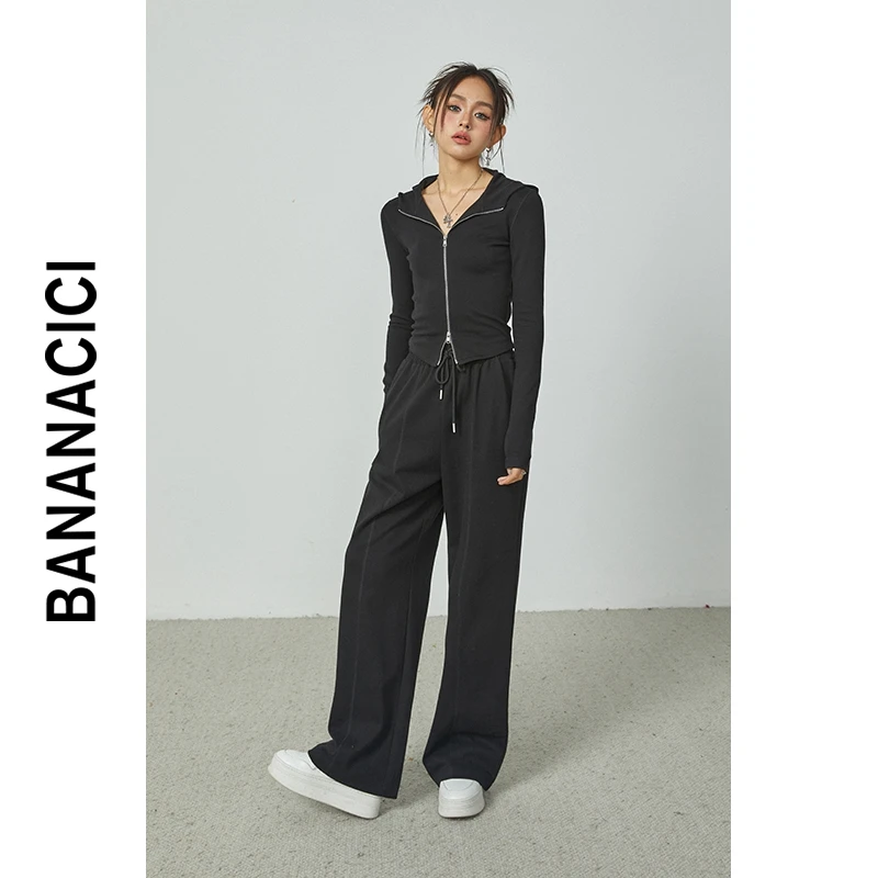 BANANA CICI2023年秋季新款高腰显瘦直筒阔腿裤女百搭休闲长裤