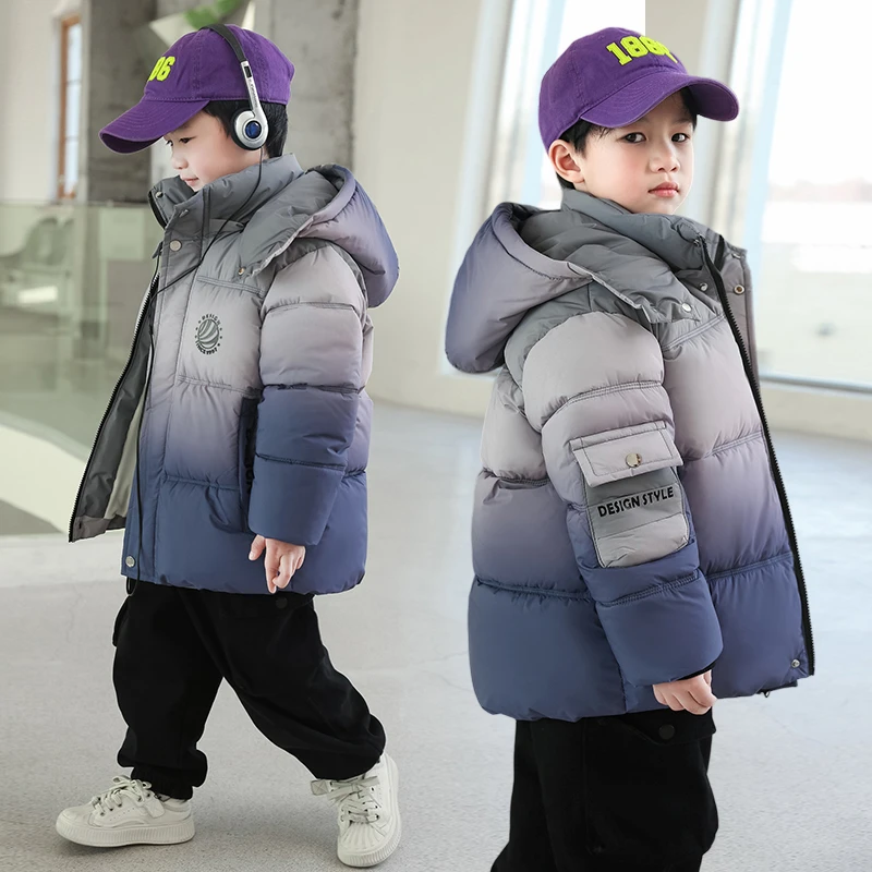 男童棉服2024新款儿童外套冬装渐变加厚冬款棉衣保暖冬季洋气童装