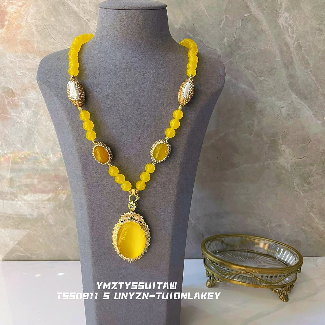 铜合金项链 塔纳尔班幻彩月光系列 满镶洛可点缀9488轻奢黄色镶嵌