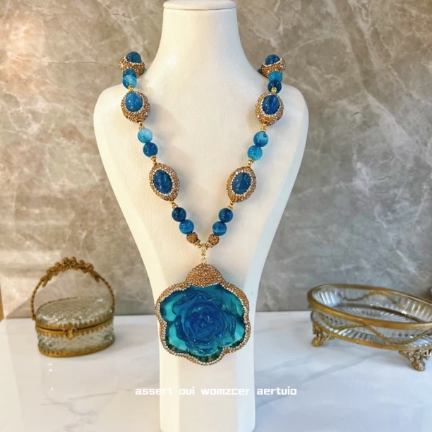 铜合金项链 蓝色弗尼玛娜系列 满镶双面搭配颗粒9558轻奢优雅法式