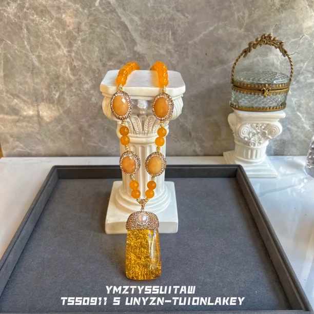 铜合金项链 托娜丝薇月光系列9347双面满镶颗粒手工气质雕刻百搭