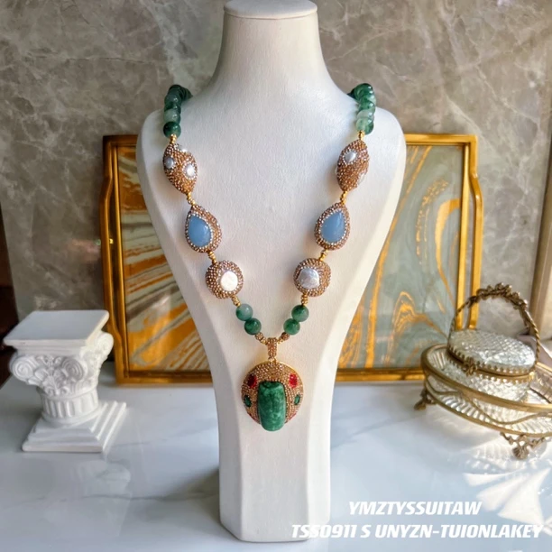 铜合金项链 丝达曼娜菲系列 满镶嵌颗粒 9383手工绿色轻奢