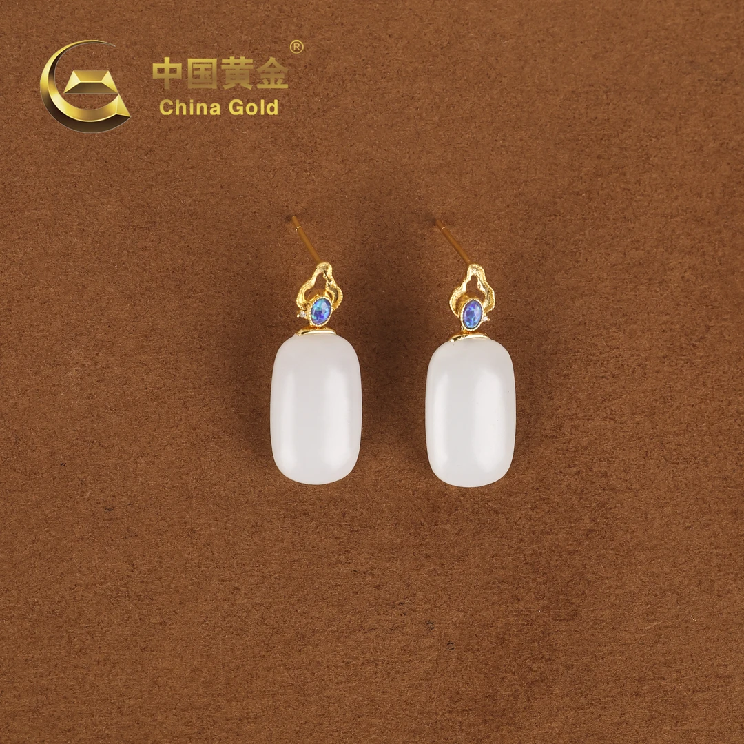 【中国黄金】兮钰 | 和田玉*耳饰*18K金镶嵌-R942-Y