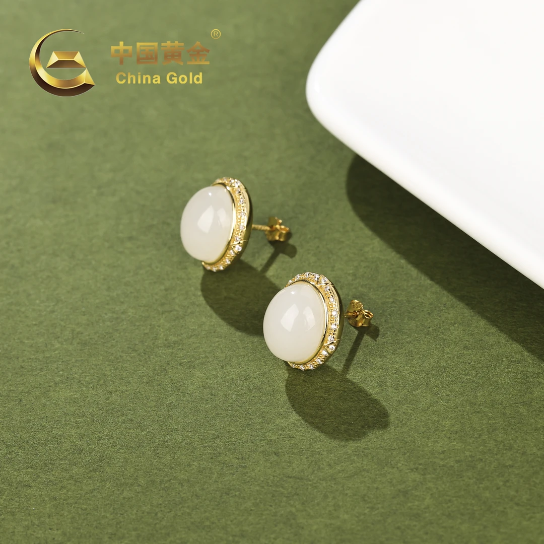 【中国黄金】诗莱 | 和田玉*耳饰*S925银镶嵌-R928-Y