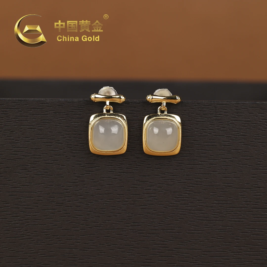 【中国黄金】S925银和田玉烟紫方块耳钉-R812-【北】