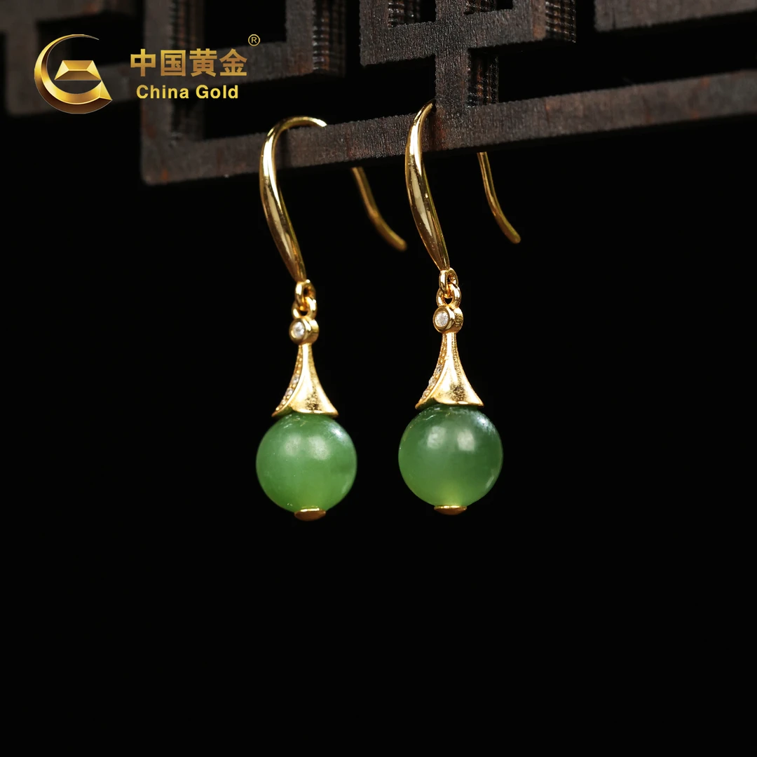 【中国黄金】蕊圆 | 和田玉*耳饰*S925银镶嵌-R572-Y
