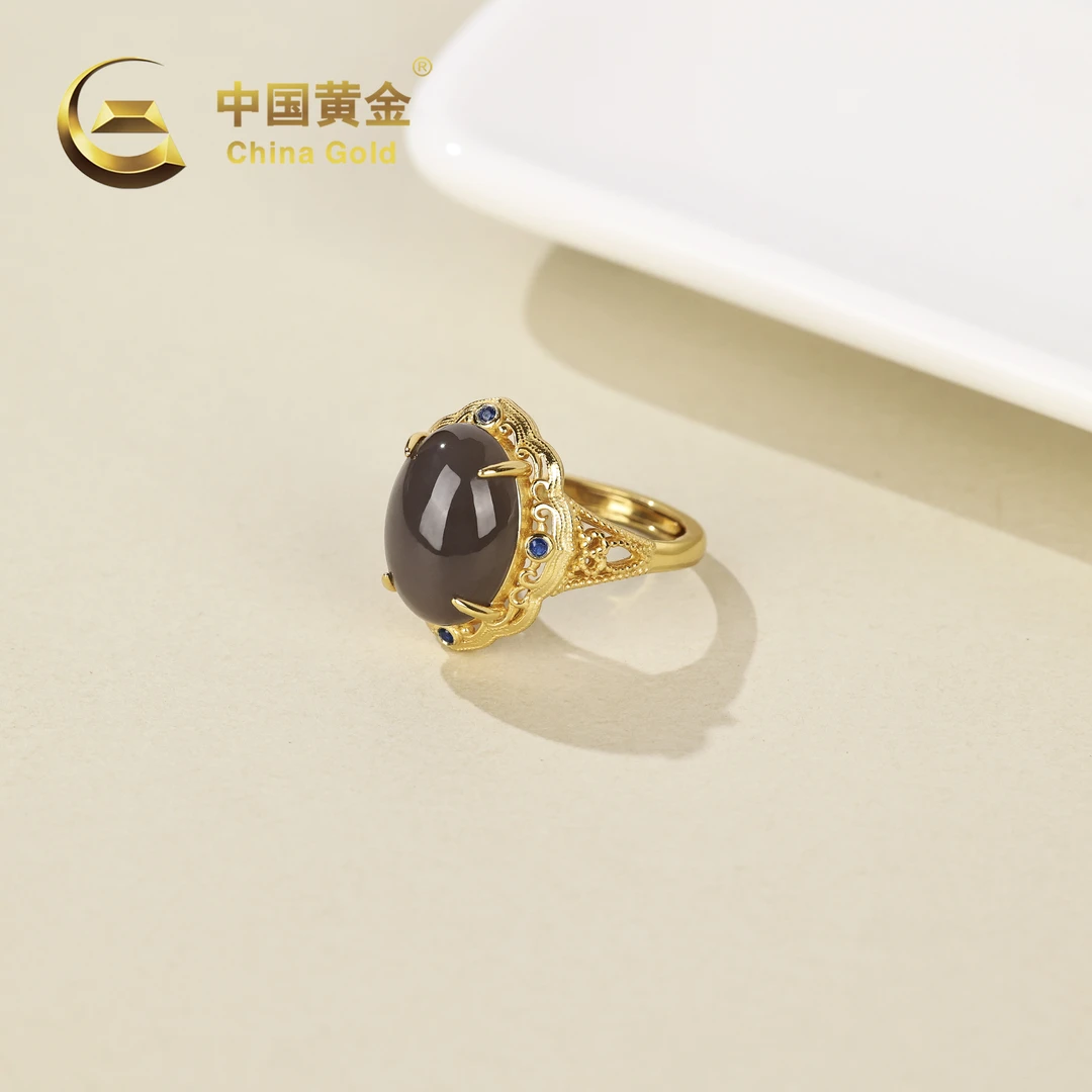 【中国黄金】S925银和田玉烟紫戒指-J732-【北】