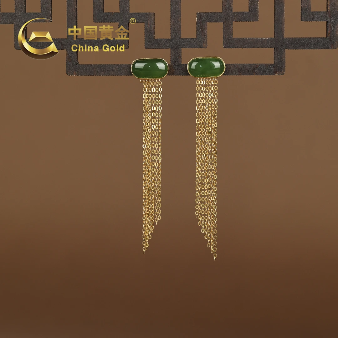 【中国黄金】苏亦 | 和田玉*耳饰*18k金镶嵌-R676-Y