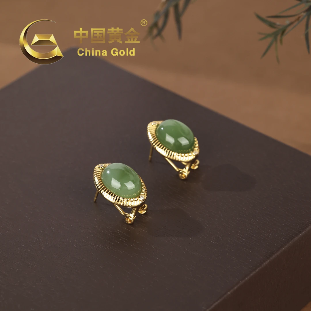 【中国黄金】清瑶 | 和田玉*耳饰*S925银镶嵌-R632-Y