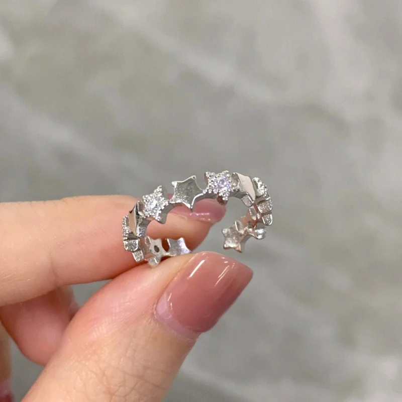 合金合成锆石戒指 极简精致星星戒指小众设计百搭精致可调节GP786