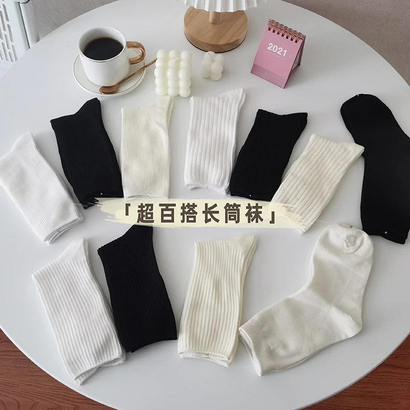杭臻白色袜子女中筒袜夏季薄款季棉袜2025新款日系百搭纯色堆堆袜
