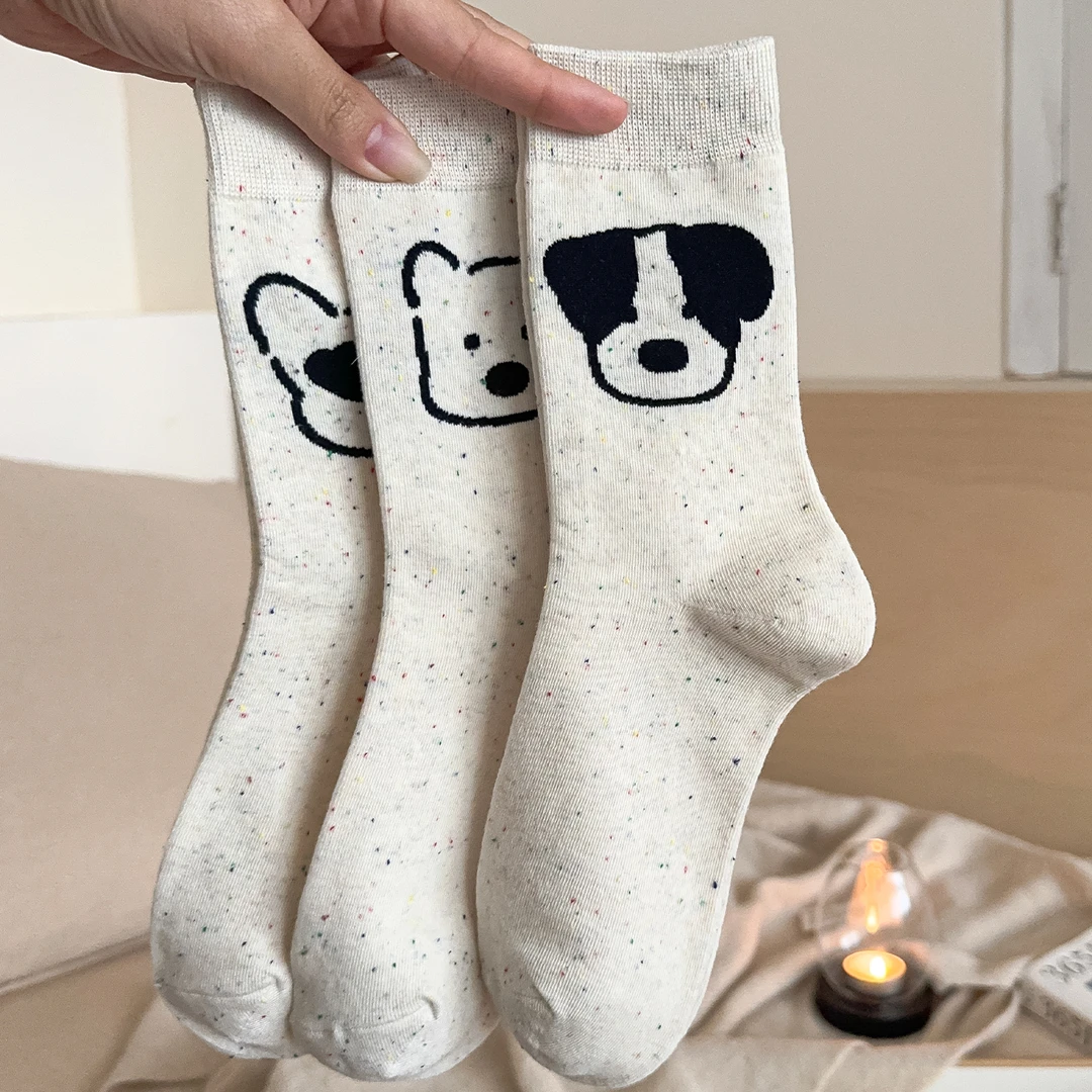 杭臻点子纱小狗袜子女中筒袜春秋季棉袜爆款2025新款可爱秋冬长袜