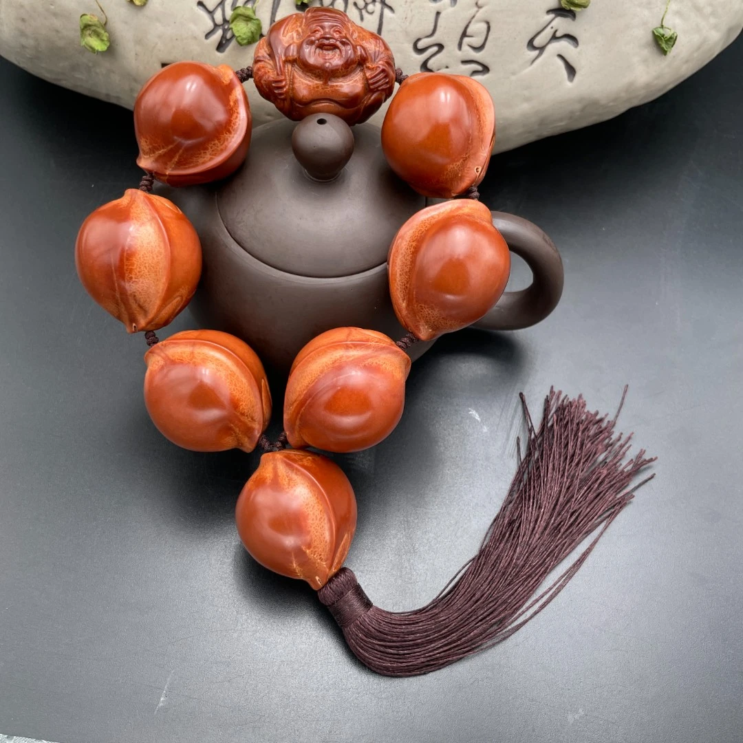 天然巴西天然大橄榄核雕 富甲天下手串3.3左右 大橄榄雕刻