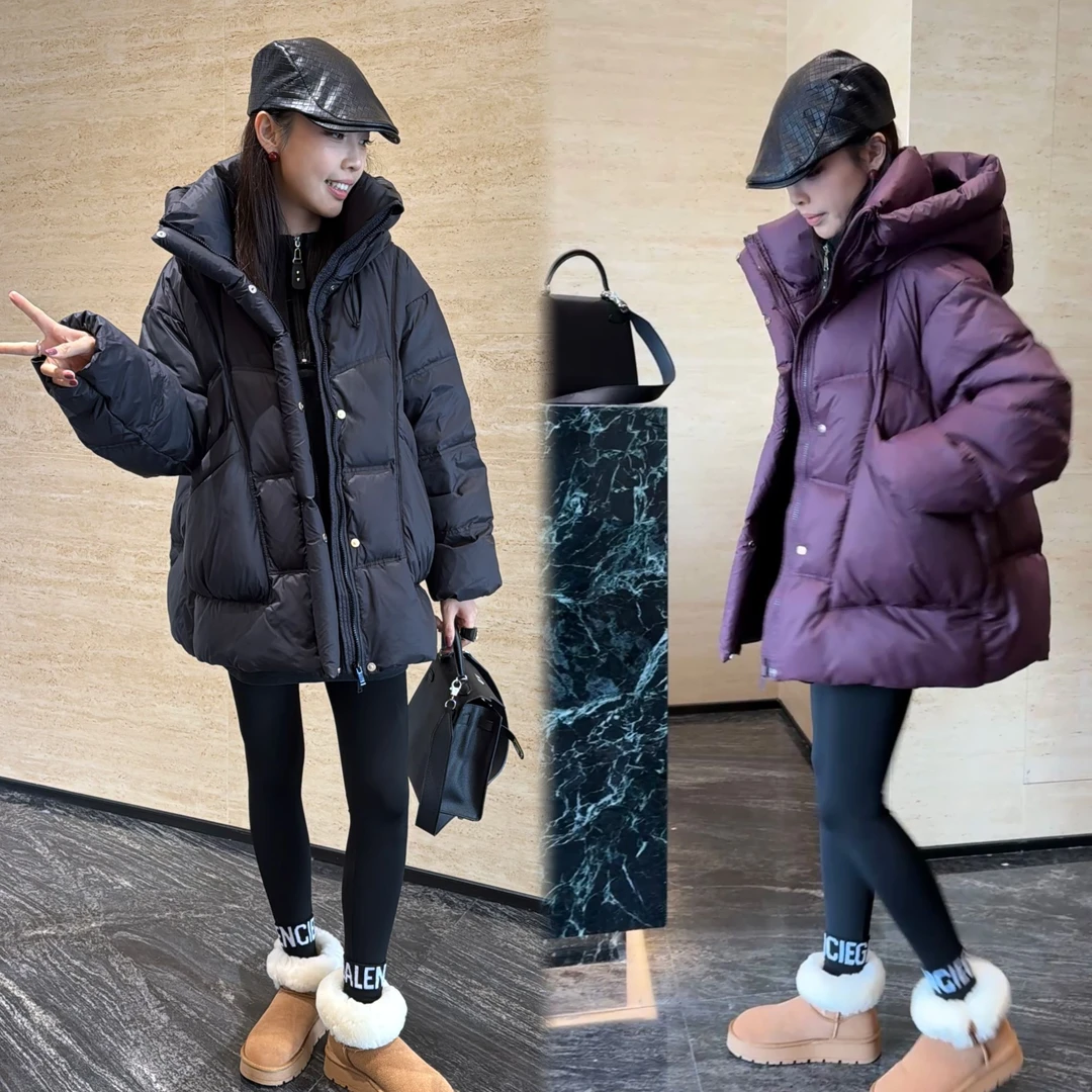 二姐的宝藏冬季充绒超足纯色茧型龟背感白鸭绒羽绒服#24371