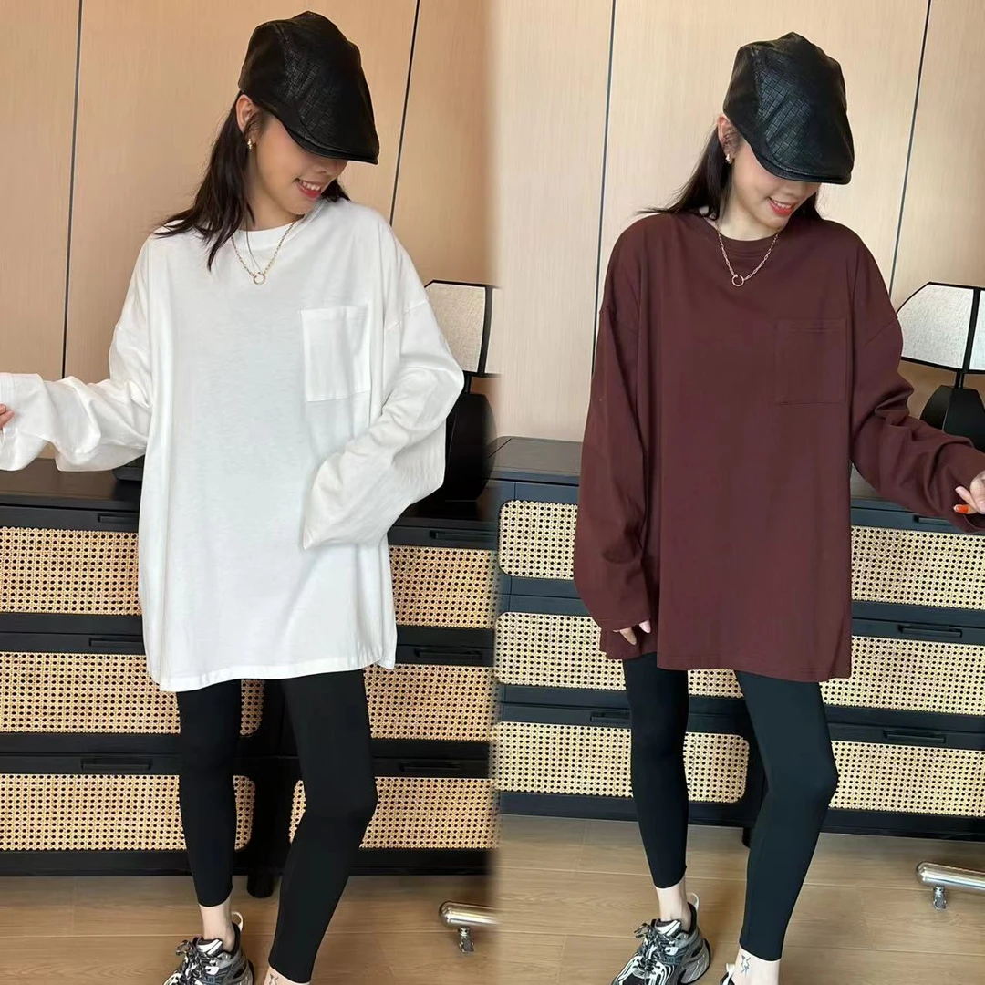 二姐的宝藏早秋大版时尚宽松慵懒长款圆领t恤休闲长袖#24251