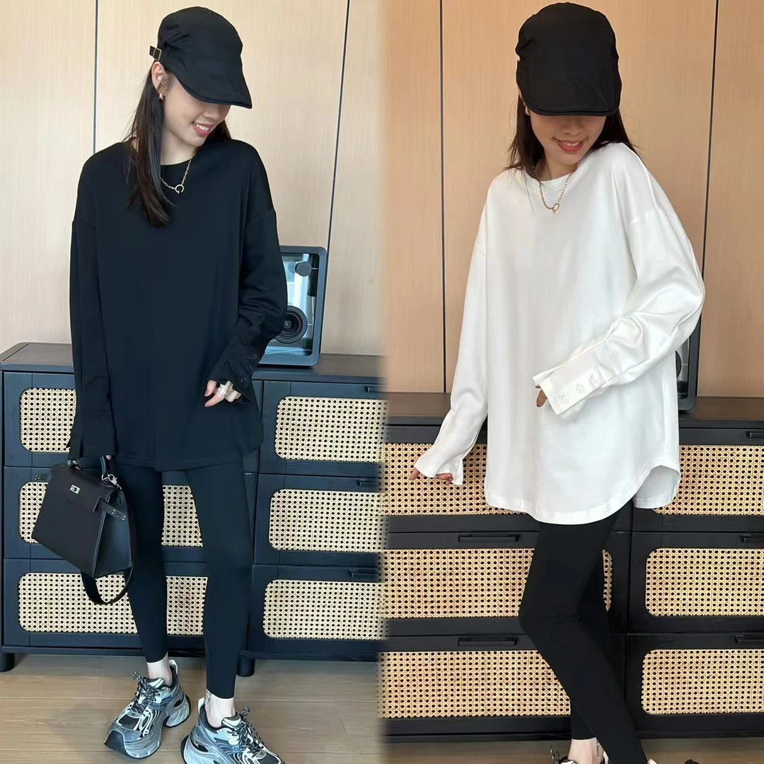 二姐的宝藏新款花瓣袖设计感休闲上衣长袖时尚宽松圆领T恤#24275