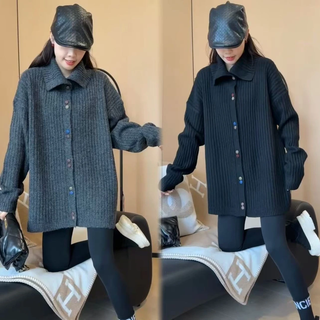 二姐的宝藏秋冬韩版宽松显瘦慵懒风长袖高领彩扣毛衣#24396