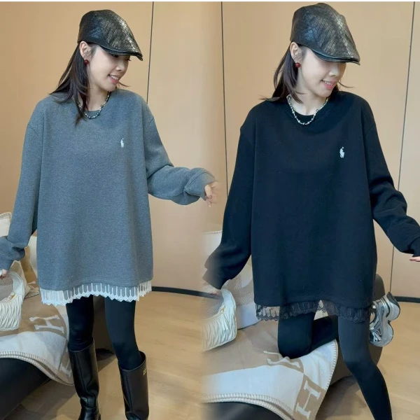 二姐的宝藏秋冬设计感拼接蕾丝长袖百搭洋气加绒长袖#24452