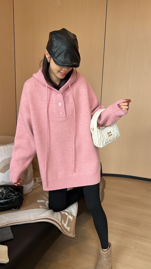 二姐的宝藏秋冬极简慵懒连帽针织套头长袖毛衣#24406