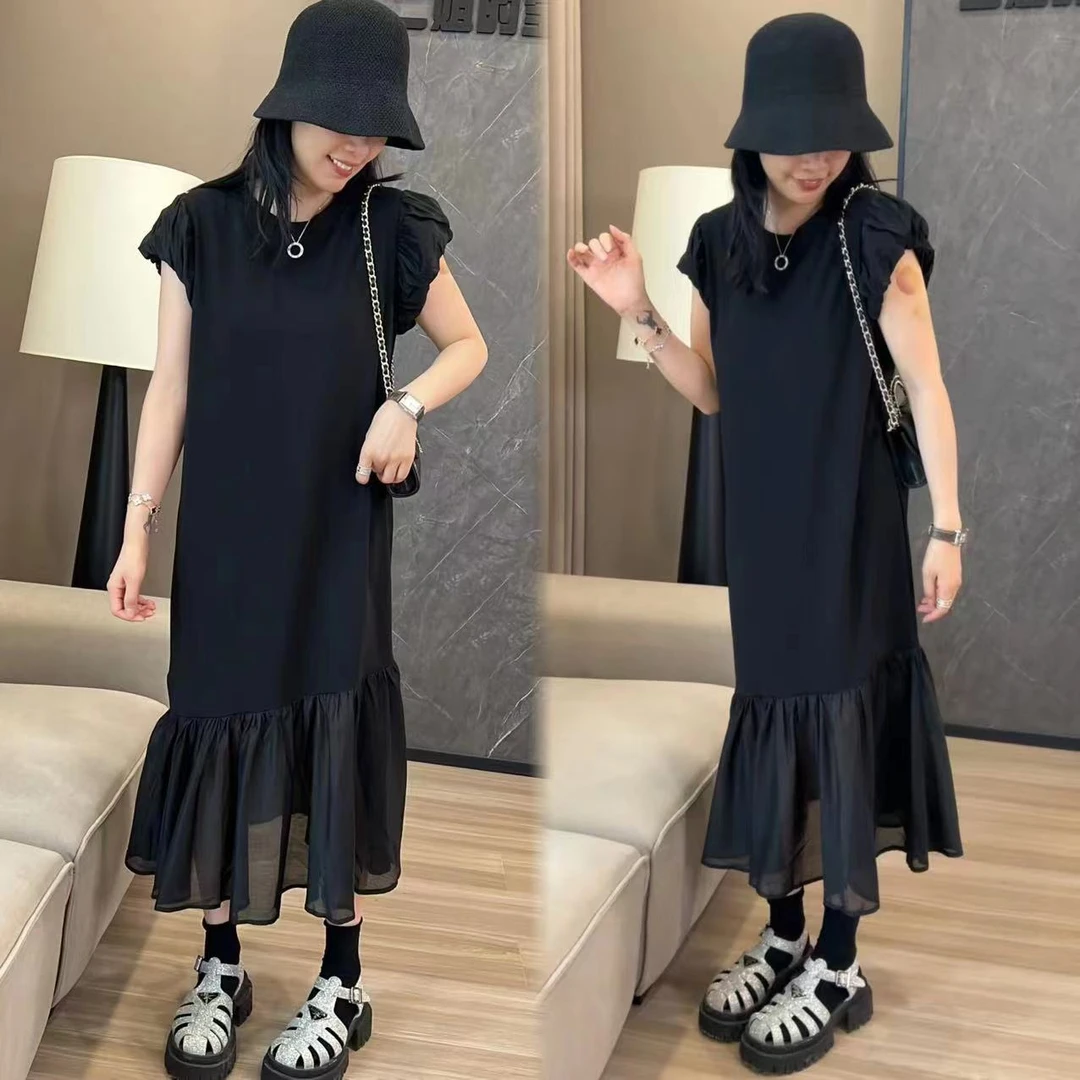 二姐的宝藏飞飞袖气质时尚连衣裙下摆拼接宽松显瘦连衣裙#24188