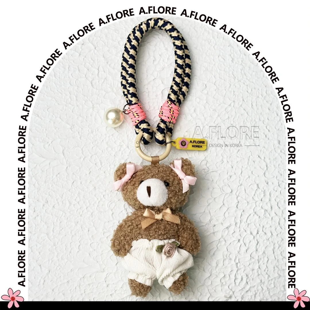 A.FLORE韩国原创手工可爱包包挂件丝带蝴蝶结白色短裤小熊