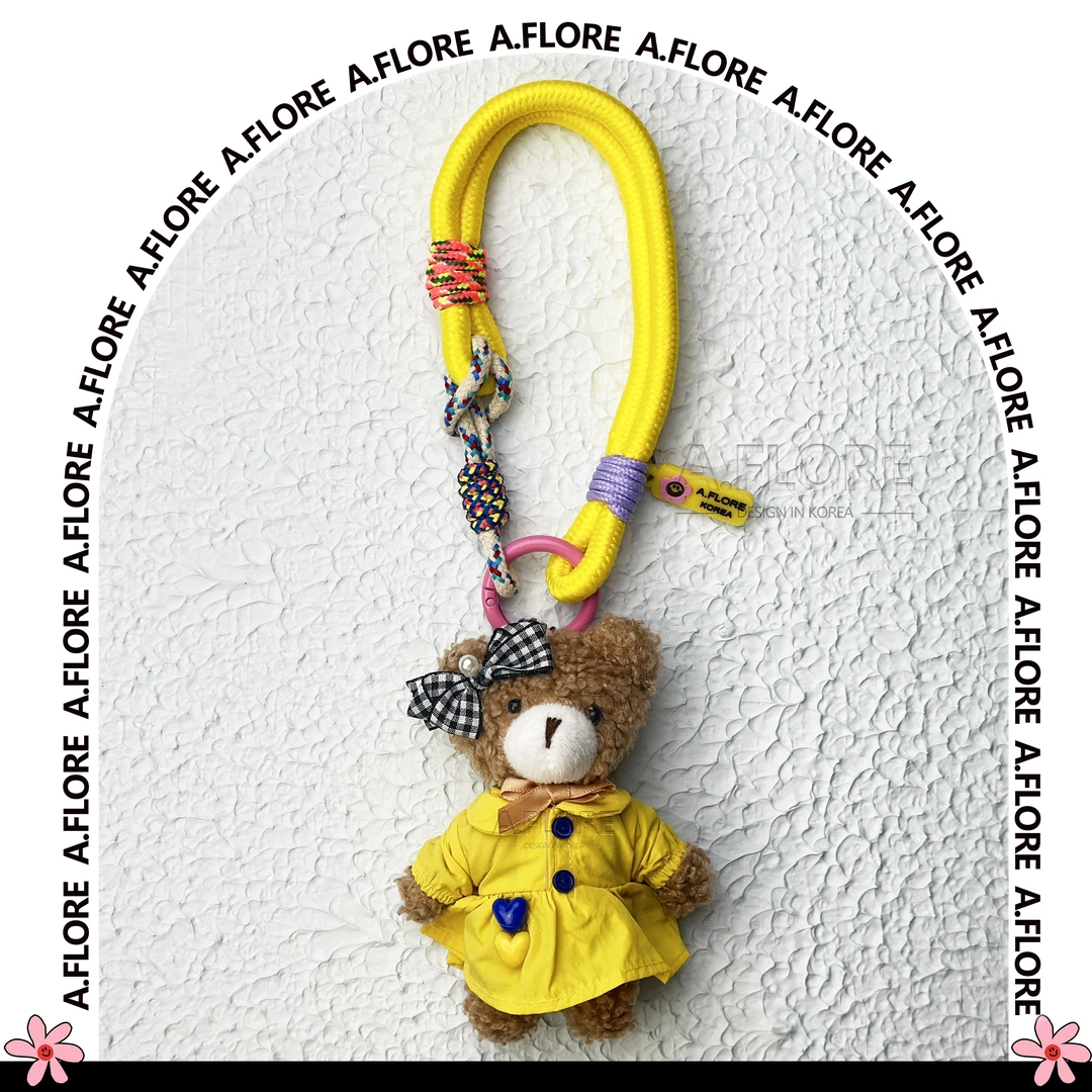A.FLORE韩国原创手工可爱包包挂件挂饰黄色连衣裙毛绒蝴蝶结小熊