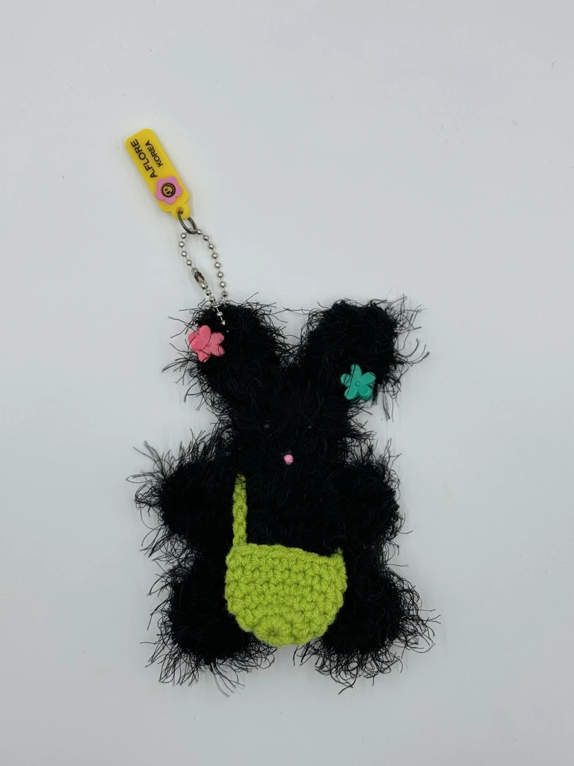 A.FLORE韩国原创手工可爱包包挂件挂饰黑色小狗绿色包包扭扭棒