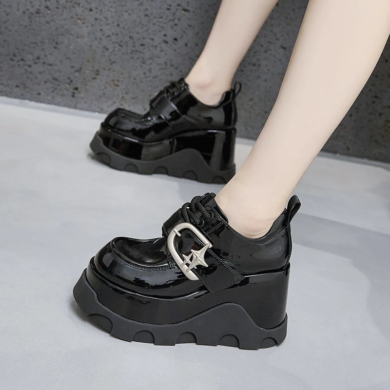 【红姐推荐】13CM厚底魔术贴乐福鞋内增高女鞋英伦风小皮鞋Z8873