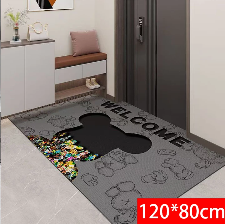 【硅藻泥】大号免洗入户门脚垫地垫吸水防滑垫门垫-120*80-灰色小熊