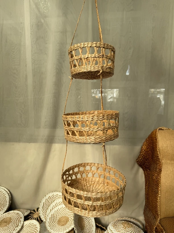 高颜值北欧风吊篮花盆草编手工编织悬挂多用途收纳