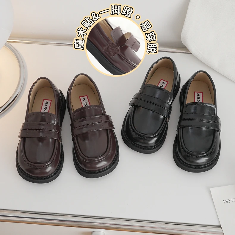 儿童乐福鞋春秋新男女童复古魔术贴低帮皮鞋237521