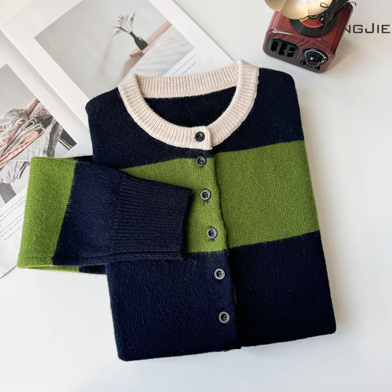 【外贸订单】洋气撞色显白时尚条纹百搭加厚韩版毛衫秋冬毛衣B2018