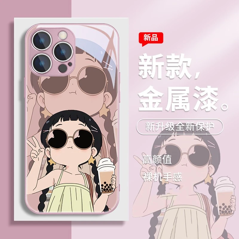 适用苹果15/华为mate60/小米14/oppo/vivo可爱墨镜少女潮流手机壳