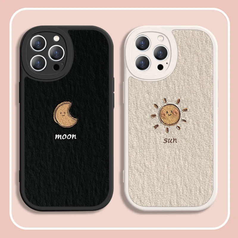 适用苹果/华为/小米/oppo/vivo简约创意太阳月亮情侣款硅胶手机壳
