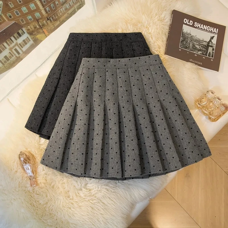 秋冬新款爱心植绒半身裙女高腰百褶裙显瘦星空纹短裙