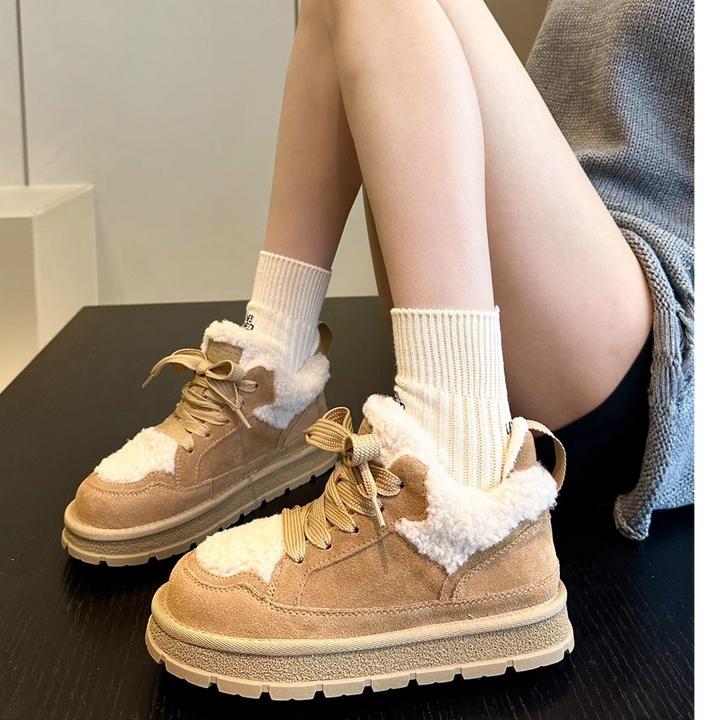 冬季暖暖的~羊羔毛休闲厚底雪地靴女防滑低帮棉靴加绒毛毛鞋