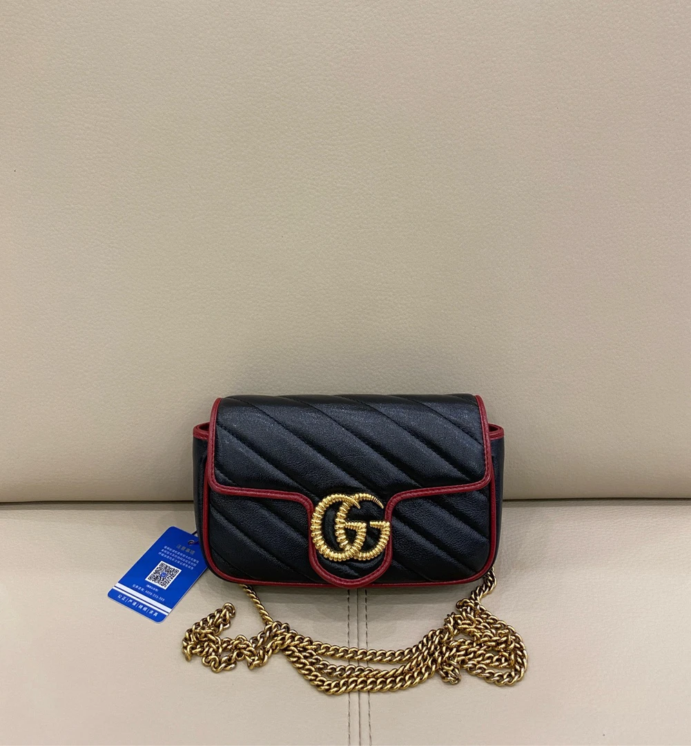 99新 GUCCI/古驰 Gucci marmont nano迷你号 链条包 黑色牛皮