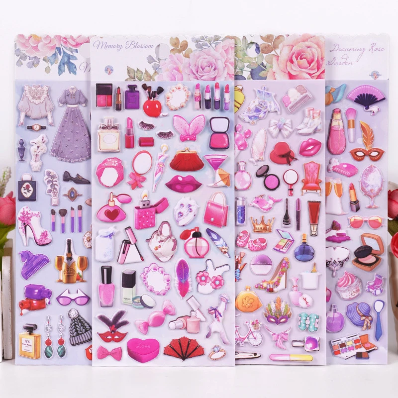 卡通儿童女生贴纸化妆舞会口红香水装饰粘贴宝宝奖励贴画女童玩具