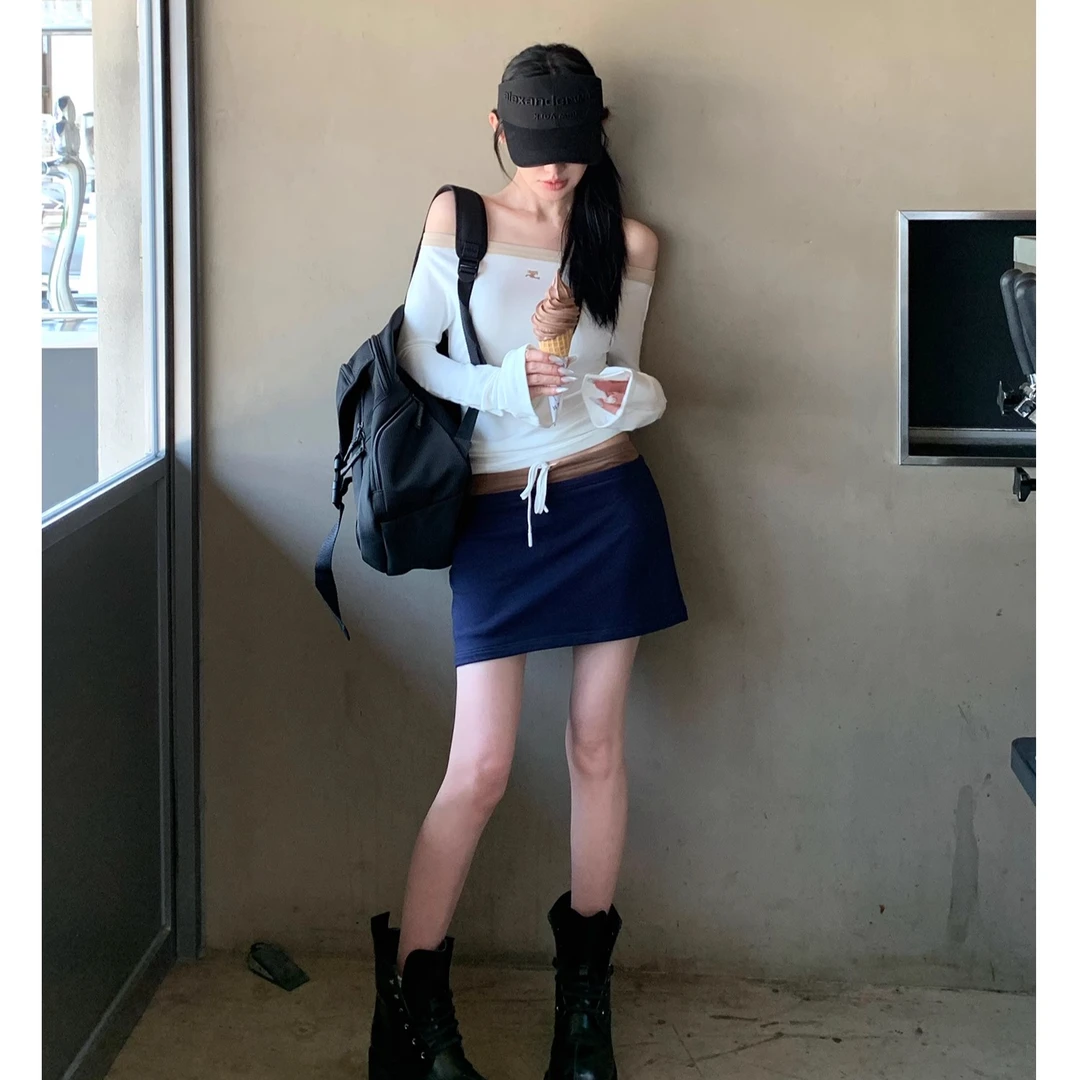 【miu家同款】复弑尤勒 330G美式复古针织短裙撞色运动包臀裙女夏